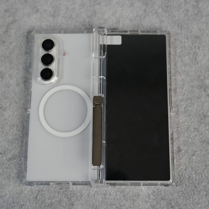 FRATO Fold 7 Collection Galaxy Z Fold 7 Clear MagSafe Case with S Pen Holder, Kickstand &amp; Hinge Protection | Transparent Shockproof Cover