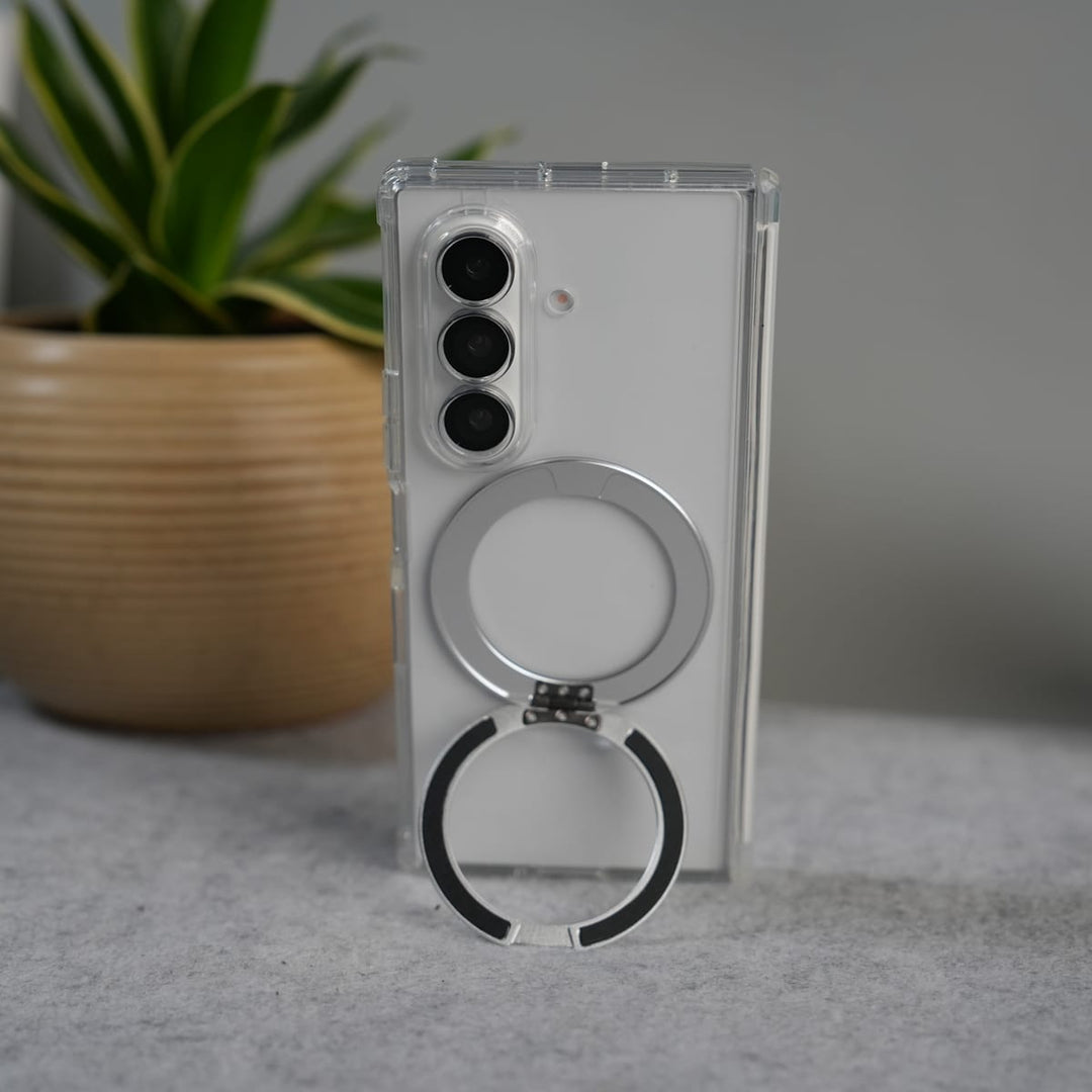 FRATO Fold 7 Collection Galaxy Z Fold 7 Clear MagSafe Kickstand Case with Hinge Protection | Transparent Shockproof Slim Cover