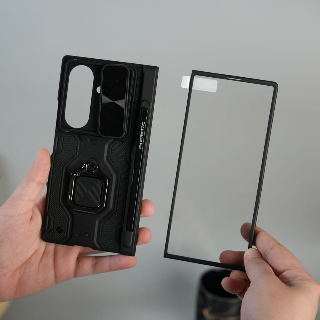 FRATO Fold 7 Collection Galaxy Z Fold 7 Full Protection Armor Case with Front Glass, Camera Shutter, Kickstand &amp; S Pen Cover