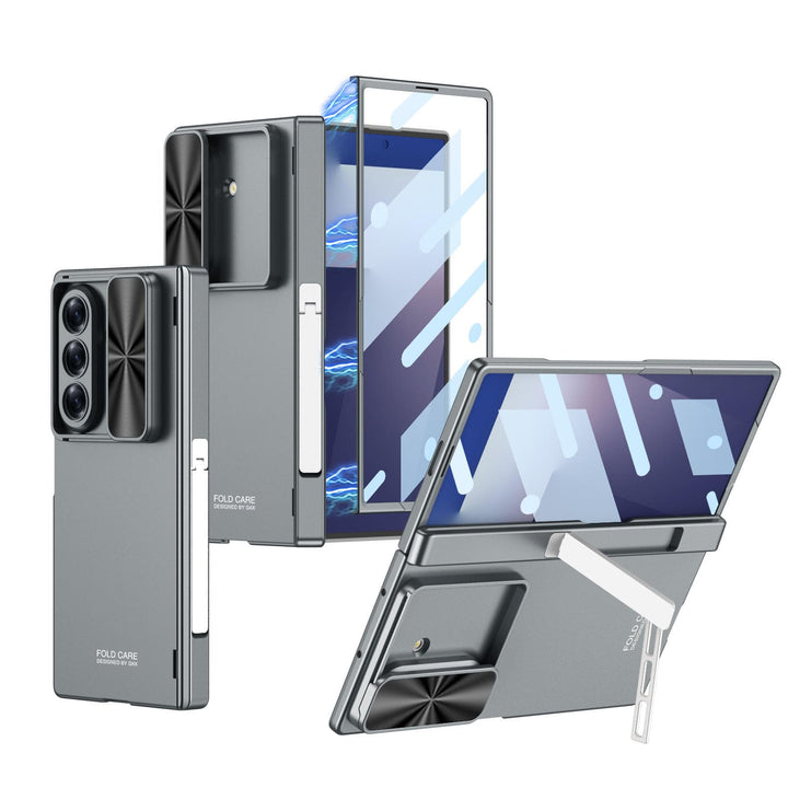 FRATO Fold 7 Collection Galaxy Z Fold 7 GKK Kickstand Slide Camera Lid Folding PC Phone Cover with Tempered Glass Screen Film