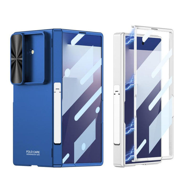 FRATO Fold 7 Collection Galaxy Z Fold 7 GKK Kickstand Slide Camera Lid Folding PC Phone Cover with Tempered Glass Screen Film