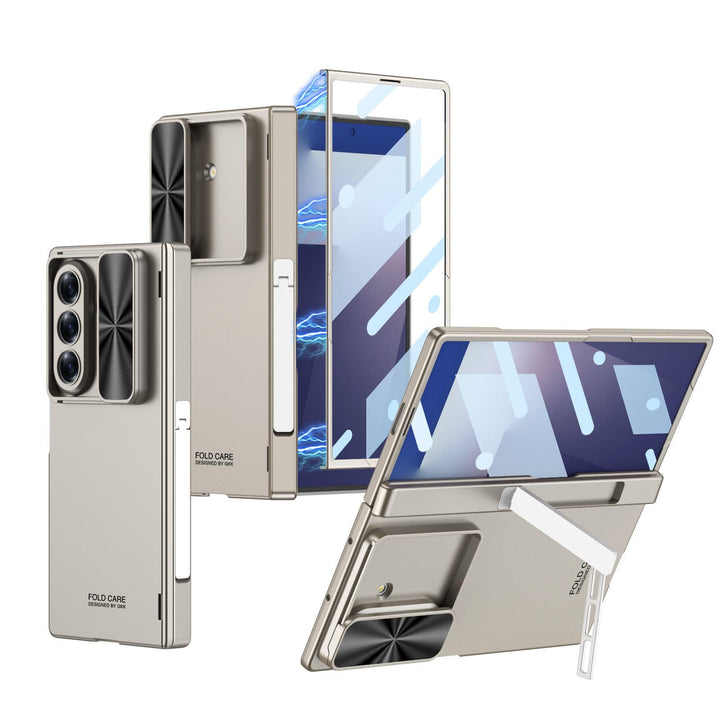 FRATO Fold 7 Collection Galaxy Z Fold 7 GKK Kickstand Slide Camera Lid Folding PC Phone Cover with Tempered Glass Screen Film