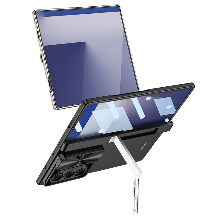 FRATO Fold 7 Collection Galaxy Z Fold 7 GKK Kickstand Slide Camera Lid Folding PC Phone Cover with Tempered Glass Screen Film