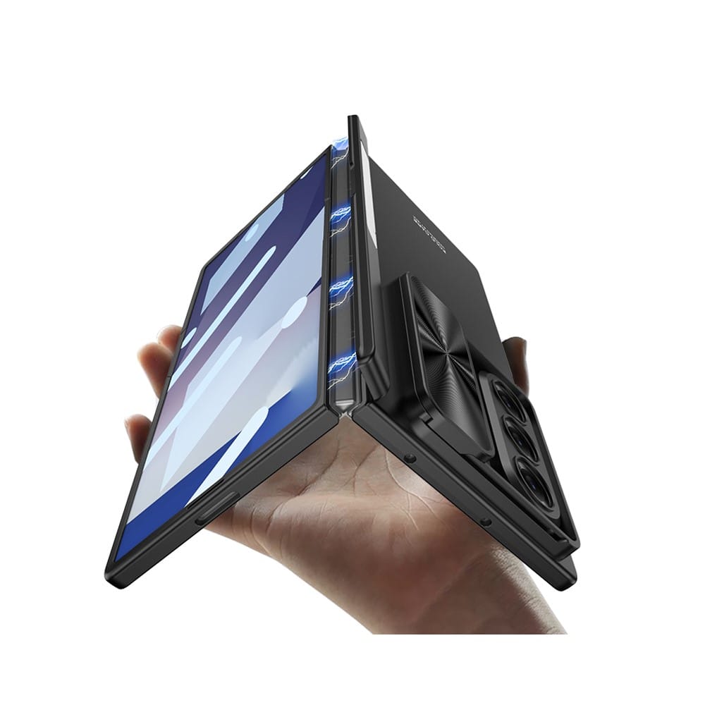 FRATO Fold 7 Collection Galaxy Z Fold 7 GKK Kickstand Slide Camera Lid Folding PC Phone Cover with Tempered Glass Screen Film