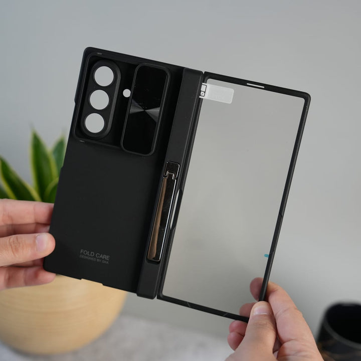 FRATO Fold 7 Collection Galaxy Z Fold 7 GKK Kickstand Slide Camera Lid Folding PC Phone Cover with Tempered Glass Screen Film