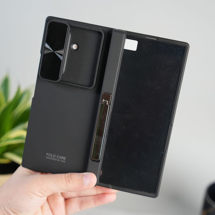 FRATO Fold 7 Collection Galaxy Z Fold 7 GKK Kickstand Slide Camera Lid Folding PC Phone Cover with Tempered Glass Screen Film