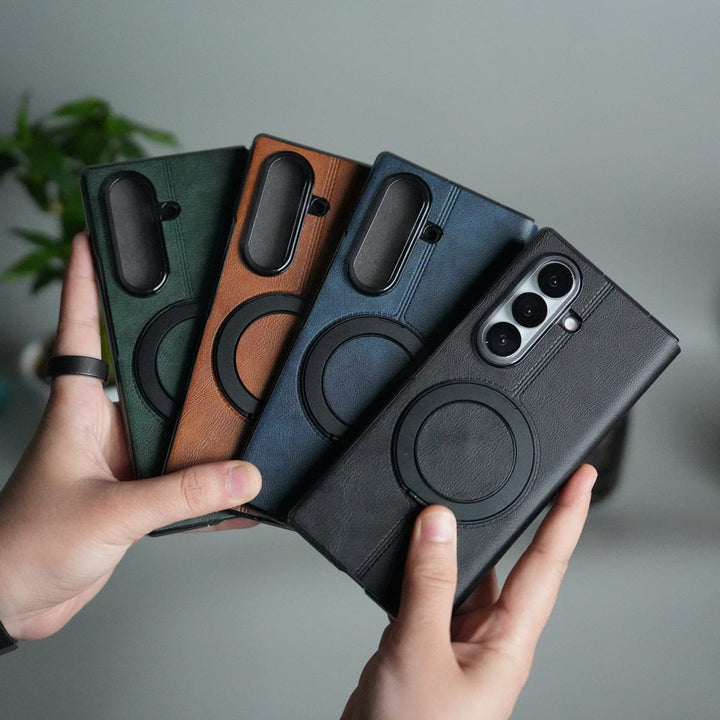 FRATO Fold 7 Collection Galaxy Z Fold 7 Luxury Leather Rotating Ring Stand Case