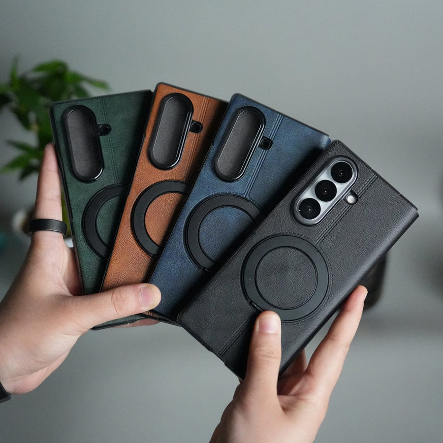 FRATO Fold 7 Collection Galaxy Z Fold 7 Luxury Leather Rotating Ring Stand Case