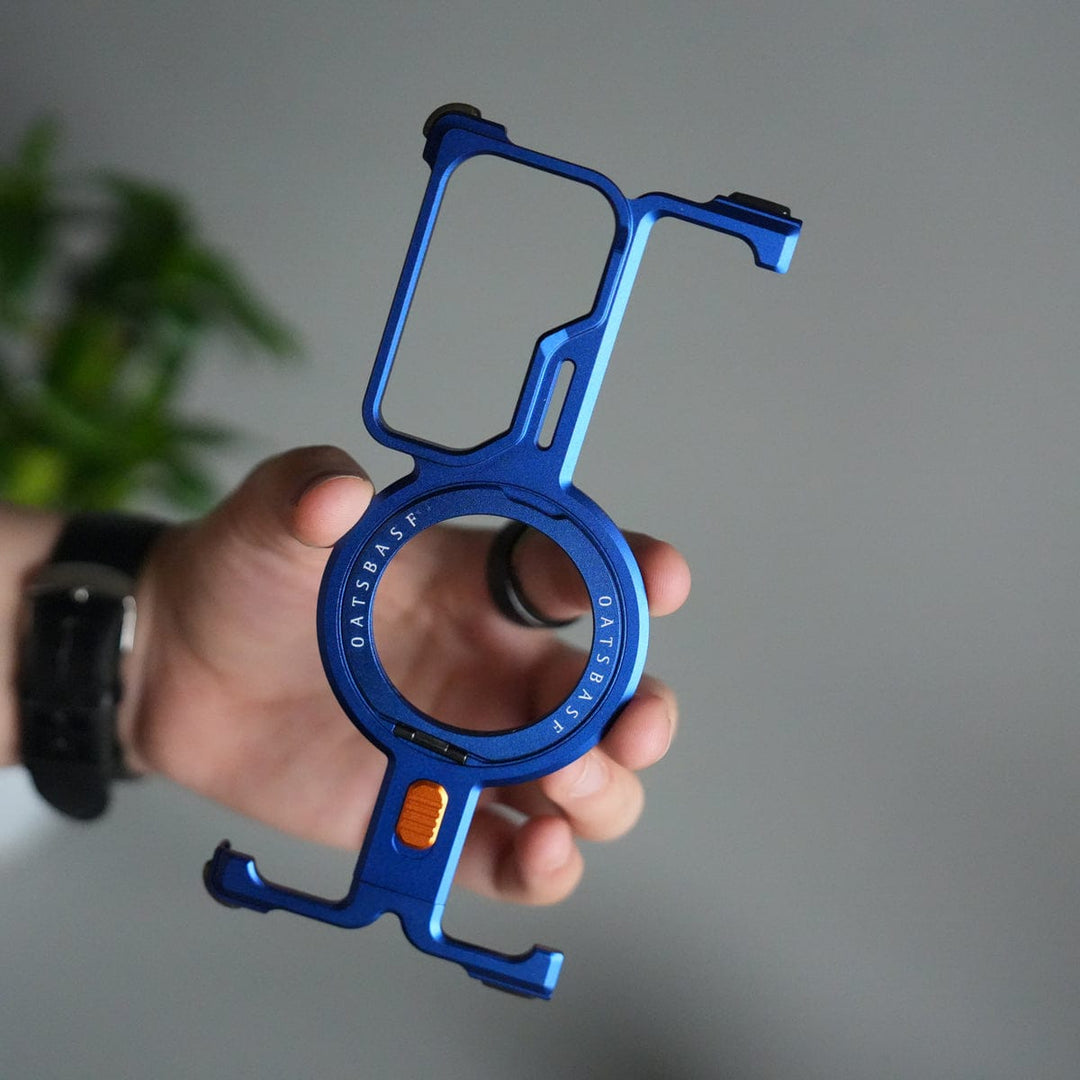 FRATO Fold 7 Collection Galaxy Z Fold 7 Metal Frameless Bumper Case | Blue Aluminum Protective Cover with 360° Rotating Stand