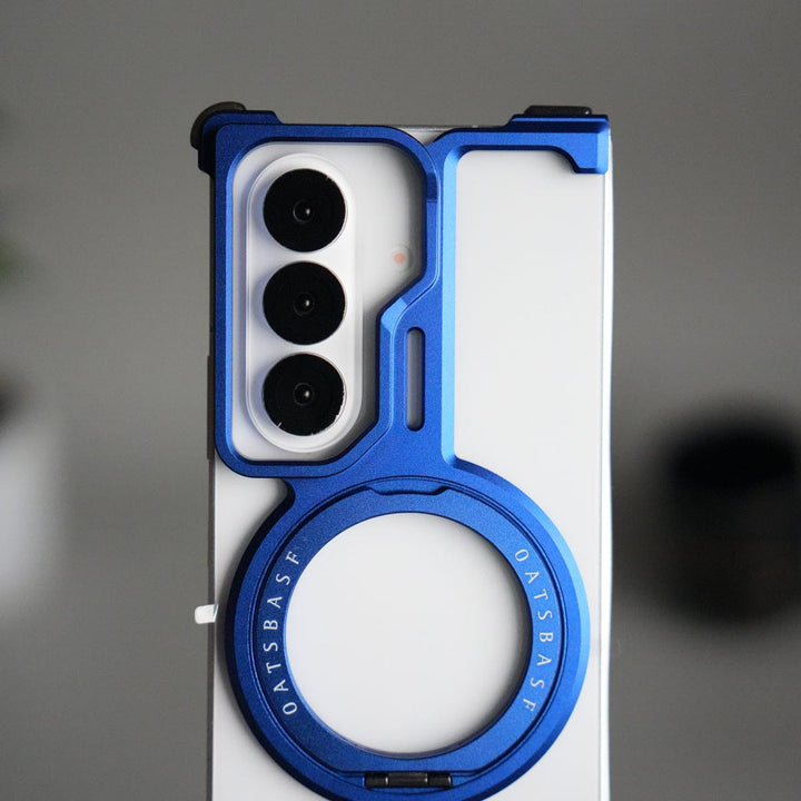 FRATO Fold 7 Collection Galaxy Z Fold 7 Metal Frameless Bumper Case | Blue Aluminum Protective Cover with 360° Rotating Stand