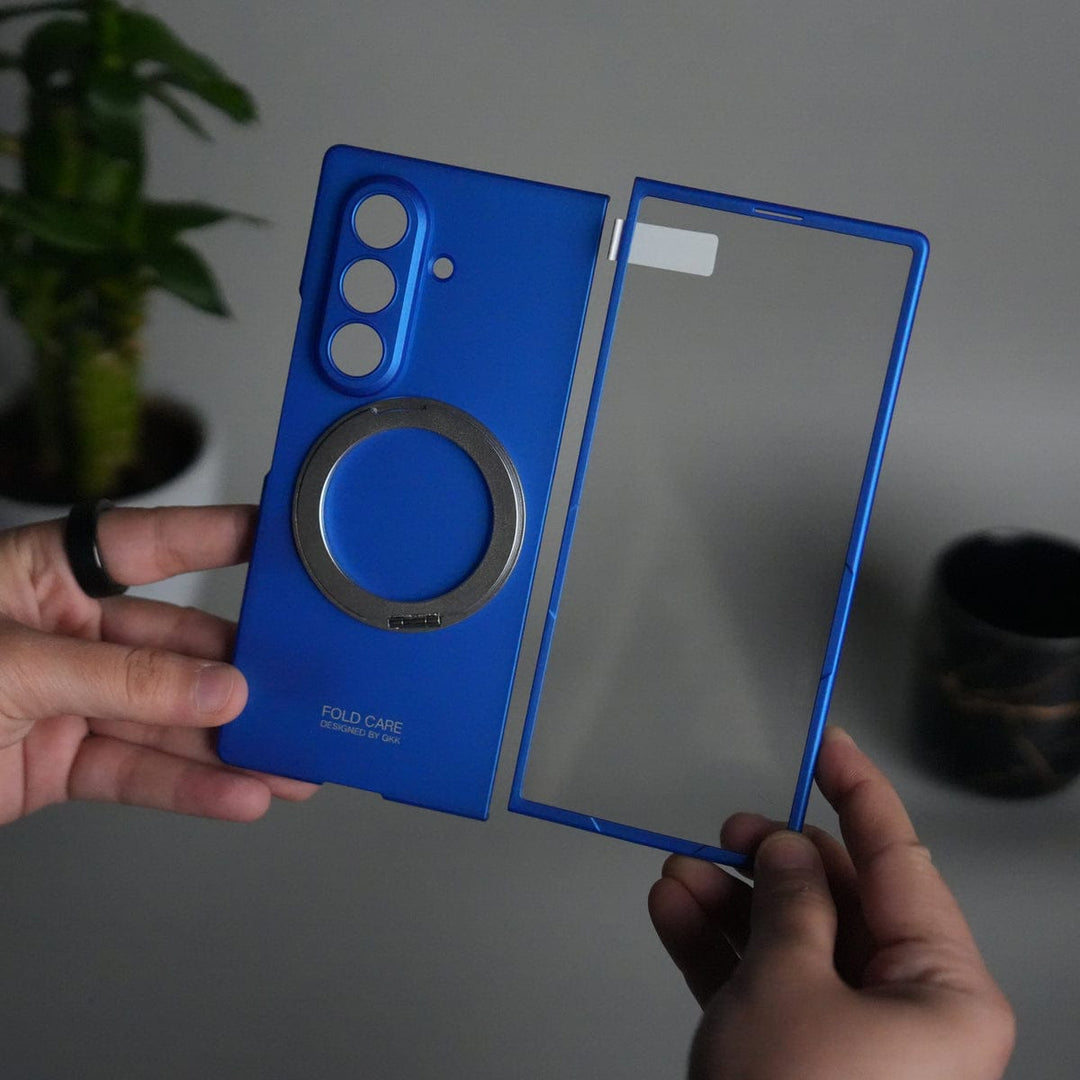 FRATO Fold 7 Collection Galaxy Z Fold 7 Metal Ring Kickstand Case with Front Glass | Matte Hard Back Cover | BLUE