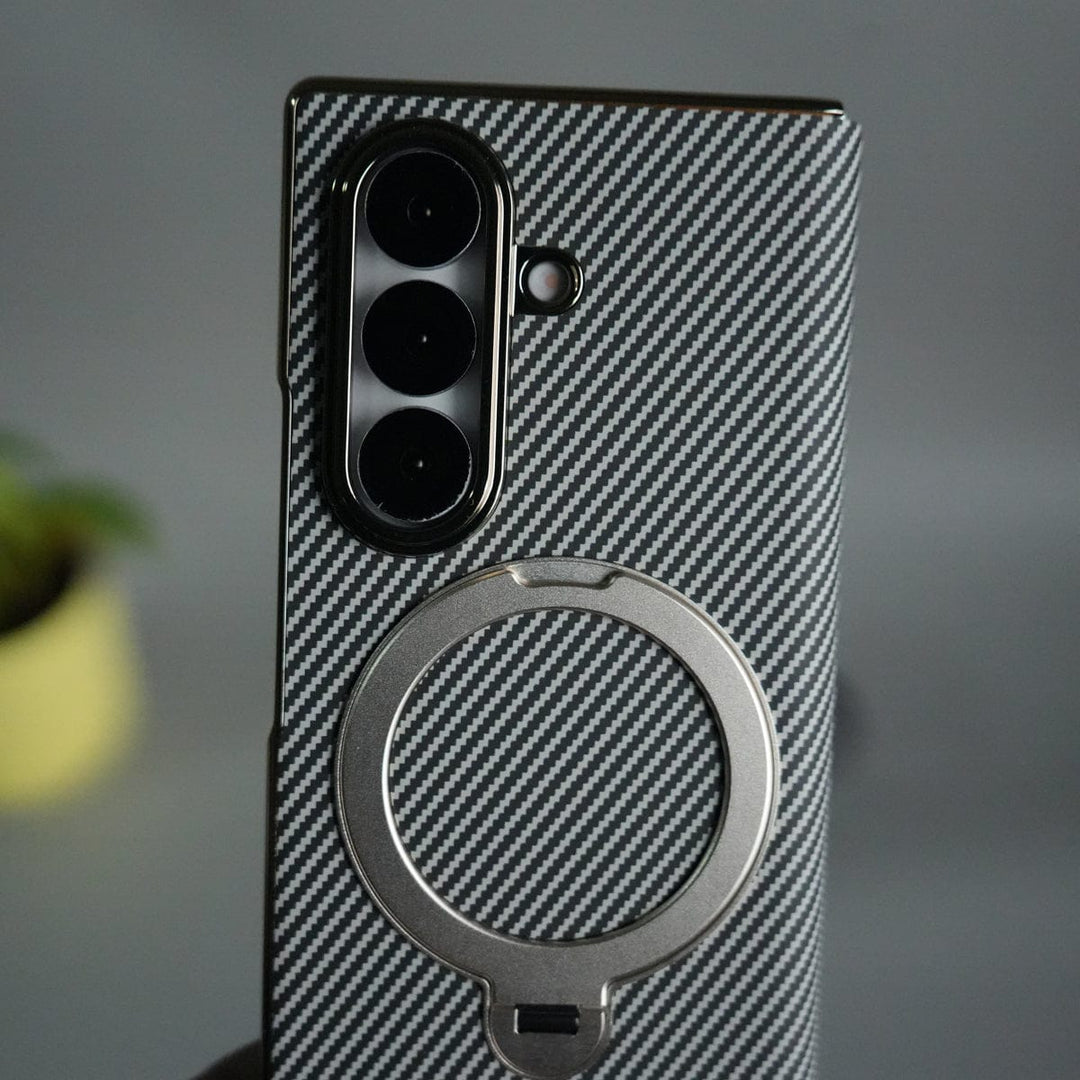 FRATO Fold 7 Collection Galaxy Z Fold 7 Premium Carbon-Texture Ring Stand Flip Case | Metal Kickstand | Slim & Protective Cover