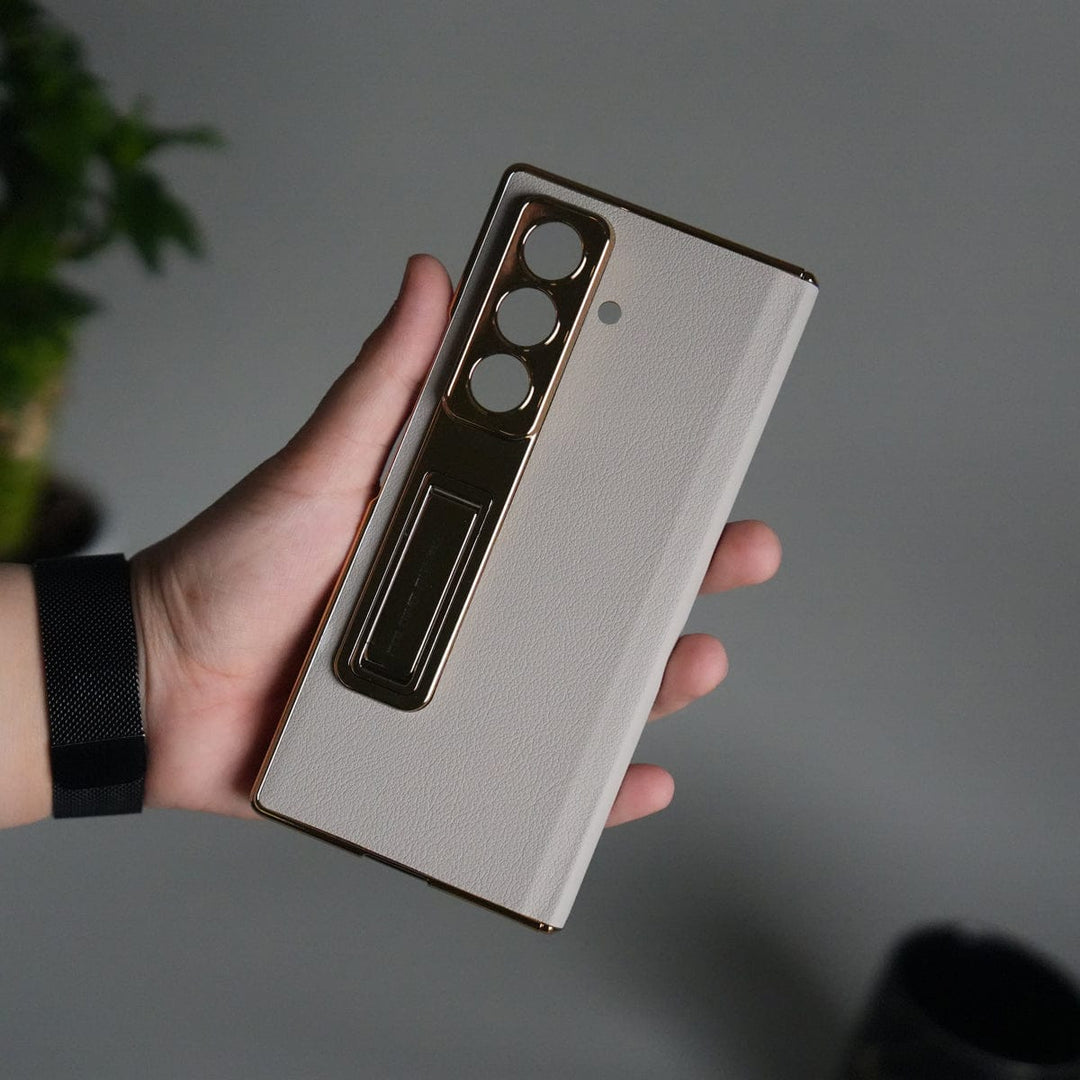FRATO Fold 7 Collection Galaxy Z Fold 7 Premium Leather Case | Front Glass | Gold Plated Camera Frame with Kickstand