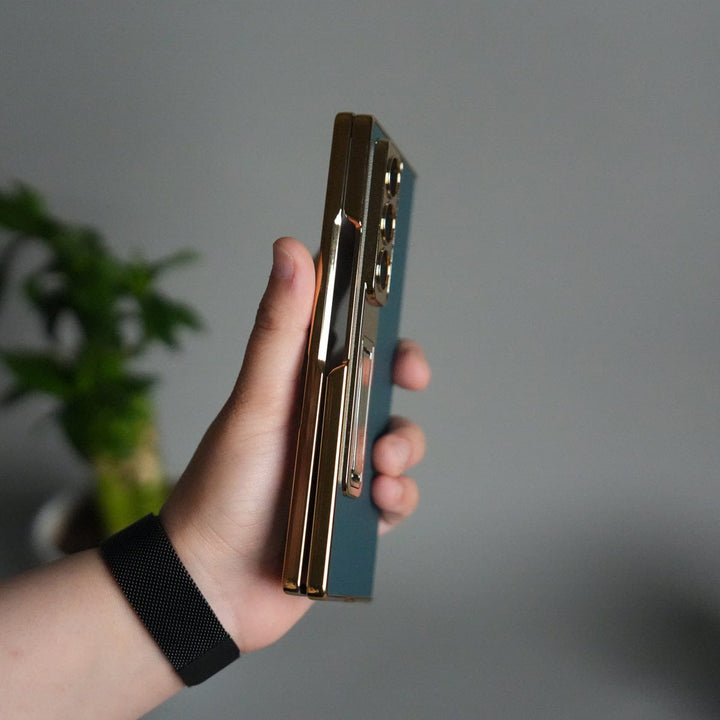 FRATO Fold 7 Collection Galaxy Z Fold 7 Premium Leather Case | Front Glass | Gold Plated Camera Frame with Kickstand