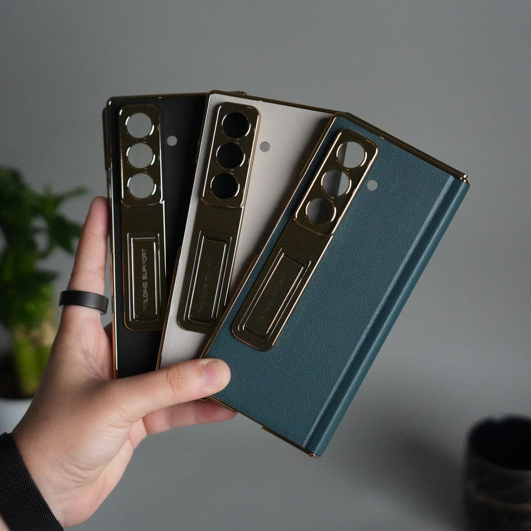 FRATO Fold 7 Collection Galaxy Z Fold 7 Premium Leather Case | Front Glass | Gold Plated Camera Frame with Kickstand