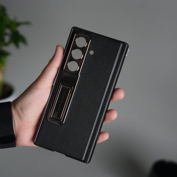 FRATO Fold 7 Collection Galaxy Z Fold 7 Premium Leather Case | Front Glass | Silver Plated Camera Frame with Kickstand (Copy)
