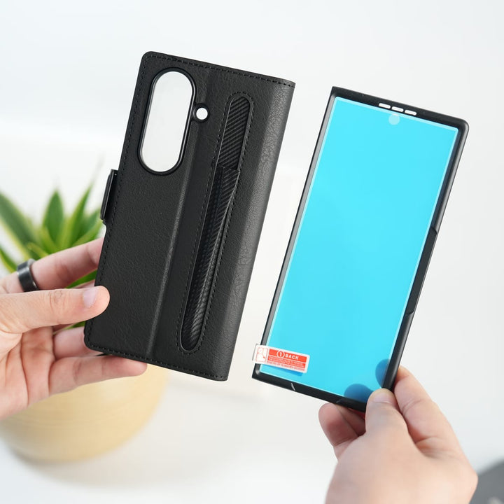 FRATO Fold 7 Collection Galaxy Z Fold 7 Premium Leather Wallet Case with Front Screen Protection