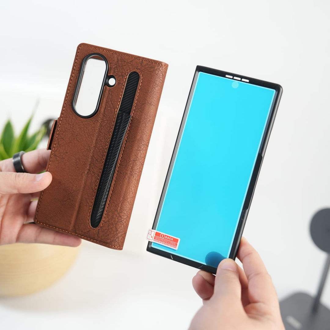 FRATO Fold 7 Collection Galaxy Z Fold 7 Premium Leather Wallet Case with Front Screen Protection
