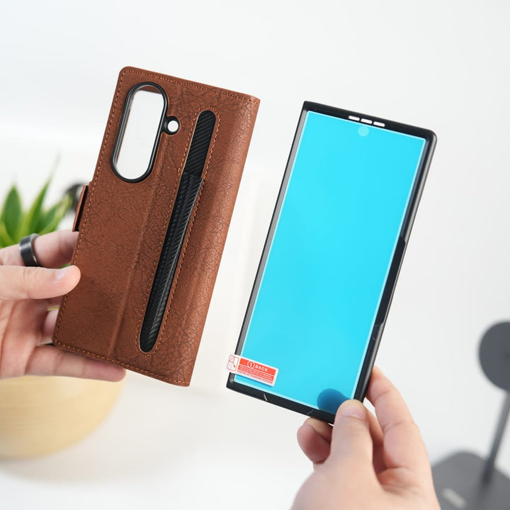 FRATO Fold 7 Collection Galaxy Z Fold 7 Premium Leather Wallet Case with Front Screen Protection
