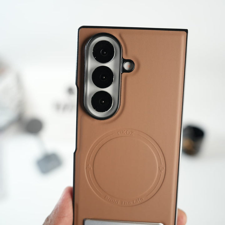 FRATO Fold 7 Collection Galaxy Z Fold 7 Premium PU Leather Case with Metal Kickstand | Slim Protective Cover