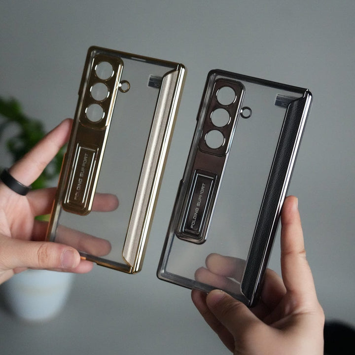 FRATO Fold 7 Collection Galaxy Z Fold 7 Transparent Case with Front Glass Protection | Chrome Plated Frame &amp; Kick Stand