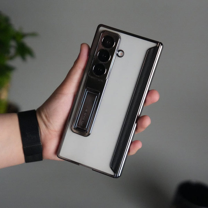 FRATO Fold 7 Collection Galaxy Z Fold 7 Transparent Case with Front Glass Protection | Chrome Plated Frame &amp; Kick Stand