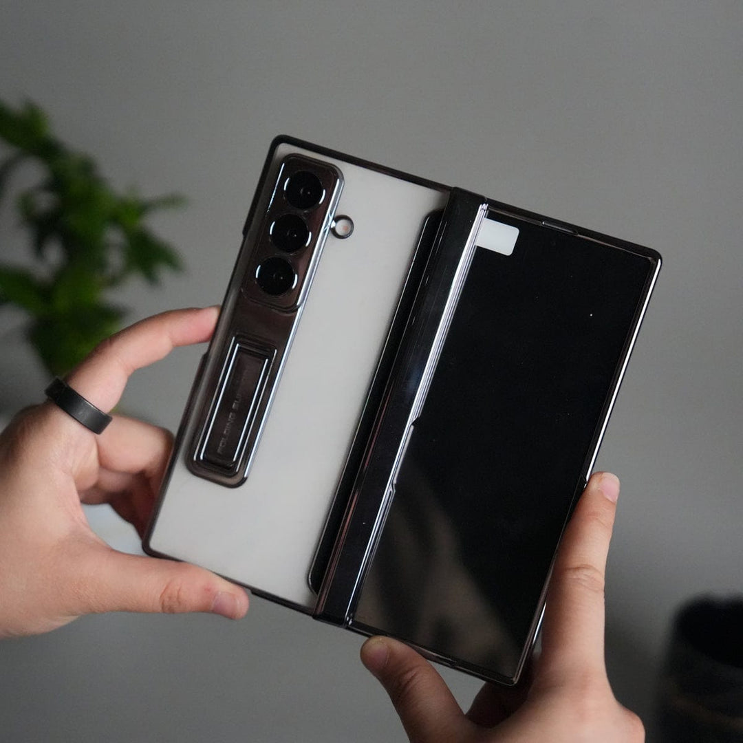 FRATO Fold 7 Collection Galaxy Z Fold 7 Transparent Case with Front Glass Protection | Chrome Plated Frame &amp; Kick Stand