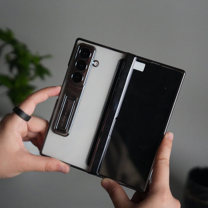 FRATO Fold 7 Collection Galaxy Z Fold 7 Transparent Case with Front Glass Protection | Chrome Plated Frame &amp; Kick Stand