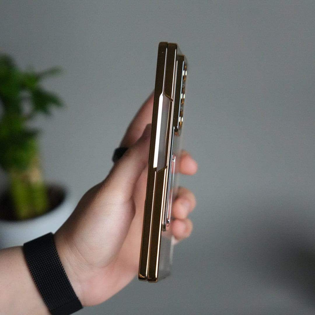 FRATO Fold 7 Collection Galaxy Z Fold 7 Transparent Case with Front Glass Protection | Chrome Plated Frame &amp; Kick Stand
