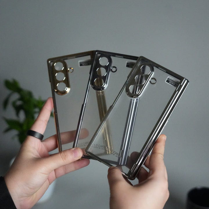 FRATO Fold 7 Collection Galaxy Z Fold 7 Transparent Case with Front Glass Protection | Chrome Plated Hinge &amp; Kick Stand