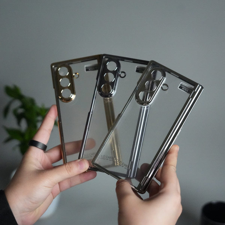 FRATO Fold 7 Collection Galaxy Z Fold 7 Transparent Case with Front Glass Protection | Chrome Plated Hinge & Kick Stand