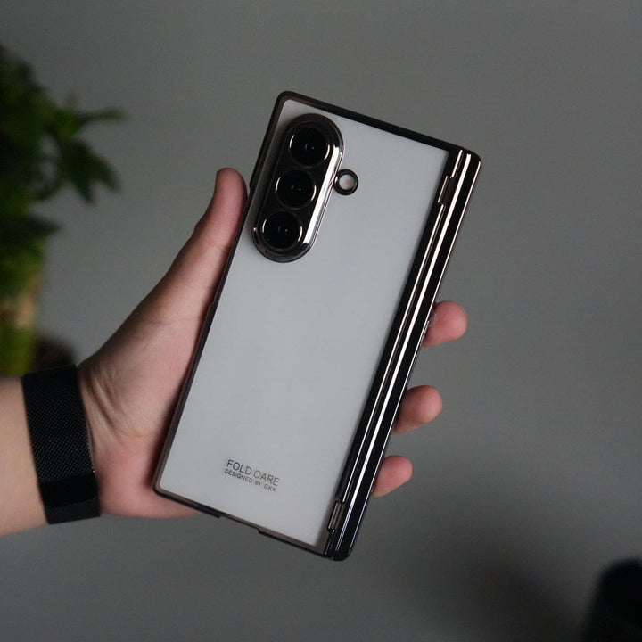 FRATO Fold 7 Collection Galaxy Z Fold 7 Transparent Case with Front Glass Protection | Chrome Plated Hinge &amp; Kick Stand