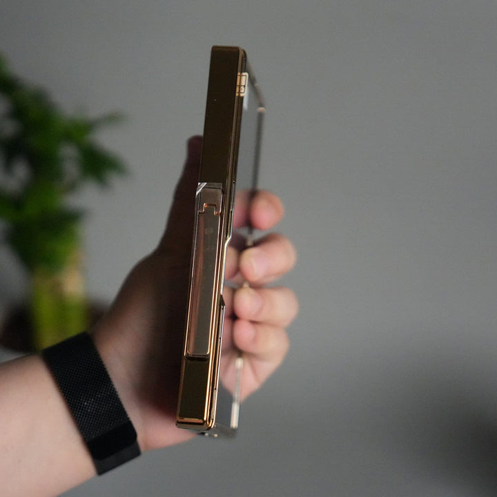 FRATO Fold 7 Collection Galaxy Z Fold 7 Transparent Case with Front Glass Protection | Chrome Plated Hinge &amp; Kick Stand