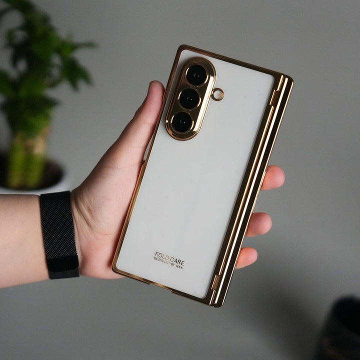 FRATO Fold 7 Collection Galaxy Z Fold 7 Transparent Case with Front Glass Protection | Chrome Plated Hinge &amp; Kick Stand