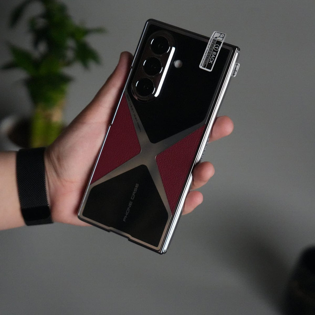 FRATO Fold 7 Collection Galaxy Z Fold 7 X Design Glossy Glass Case | Chrome Plated Frame with Front Glass Protection