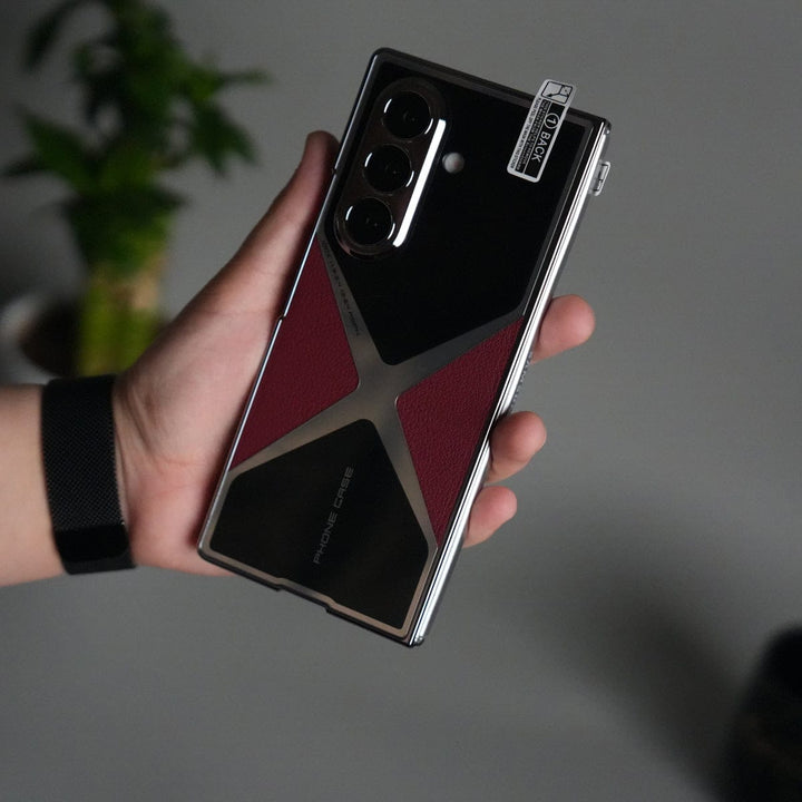 FRATO Fold 7 Collection Galaxy Z Fold 7 X Design Glossy Glass Case | Chrome Plated Frame with Front Glass Protection