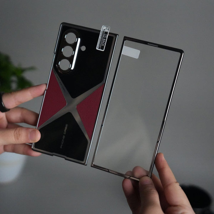 FRATO Fold 7 Collection Galaxy Z Fold 7 X Design Glossy Glass Case | Chrome Plated Frame with Front Glass Protection