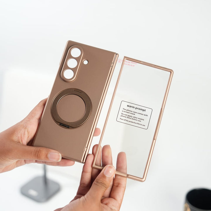 FRATO Fold 7 Collection Gold Galaxy Z Fold 7 Matte MagSafe Case with 360° Rotating Stand &amp; Hinge Protection