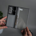 Galaxy Z Fold 7 Camera Shutter Case | Slim Hard Back Cover with Card Holder & Hinge Kickstand | Shockproof Protective Case