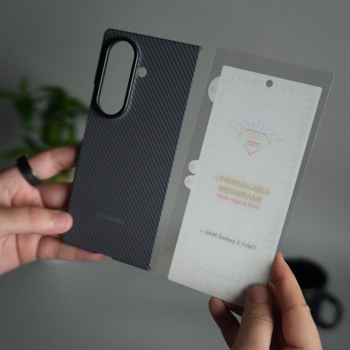 FRATO Fold 7 Collection Gray Galaxy Z Fold 7 Carbon Fiber Texture Back Case with Front Membrane | Ultra-Thin Protective Cover