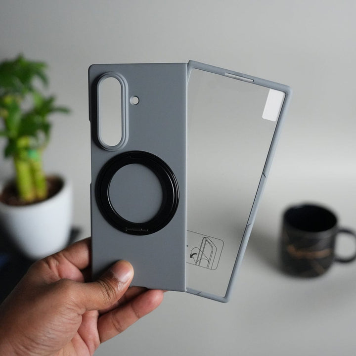 FRATO Fold 7 Collection Gray Galaxy Z Fold 7 Case | 360° Rotating Stand + Front Glass Cover