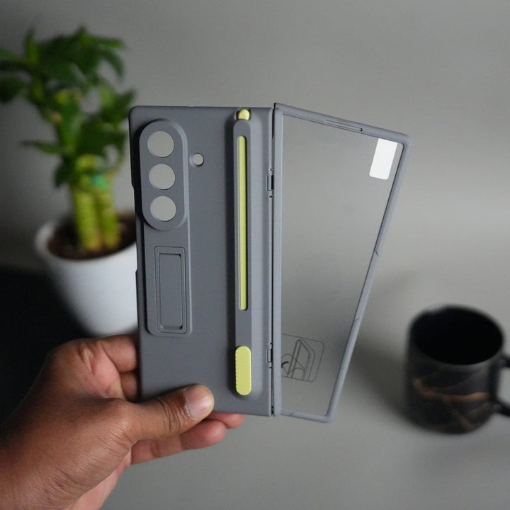 FRATO Fold 7 Collection Gray Galaxy Z Fold 7 Front Glass Protection Case With PushUP S Pen Holder