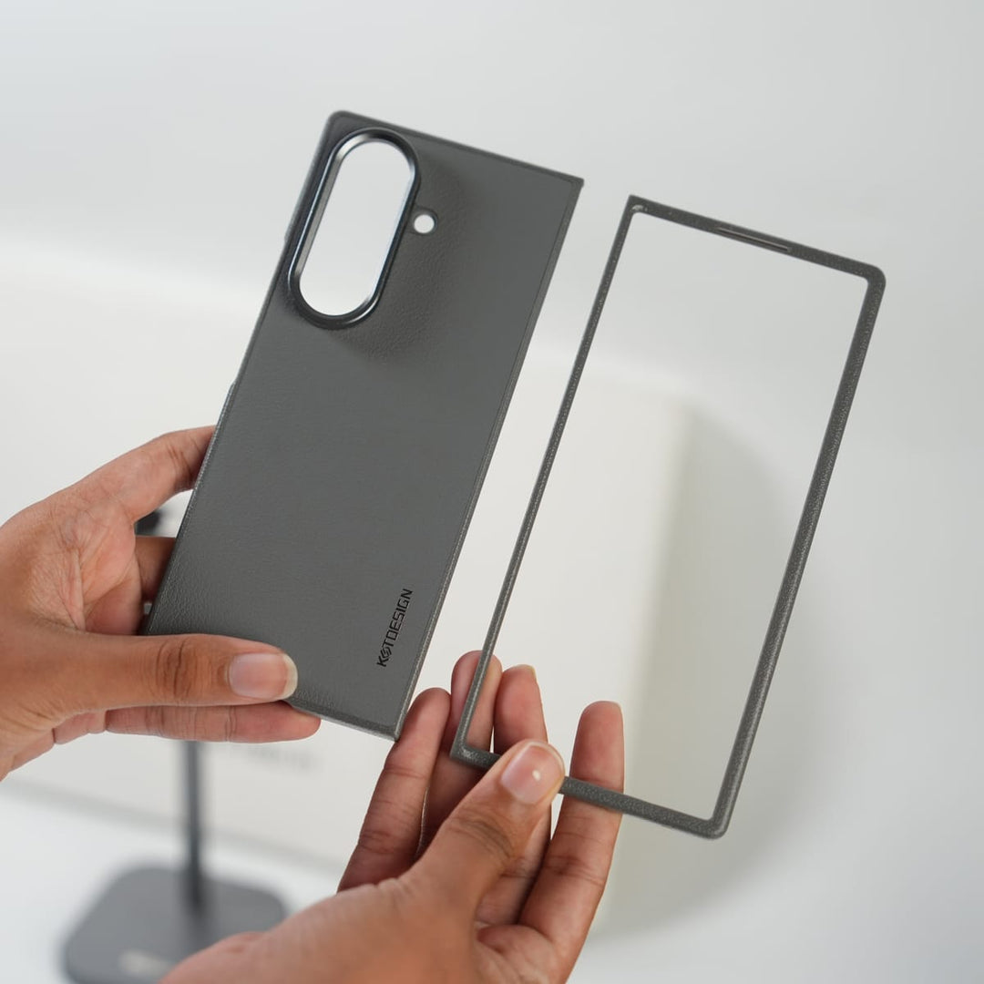 FRATO Fold 7 Collection Gray Galaxy Z Fold 7 Leather Texture Front &amp; Back Protective Case