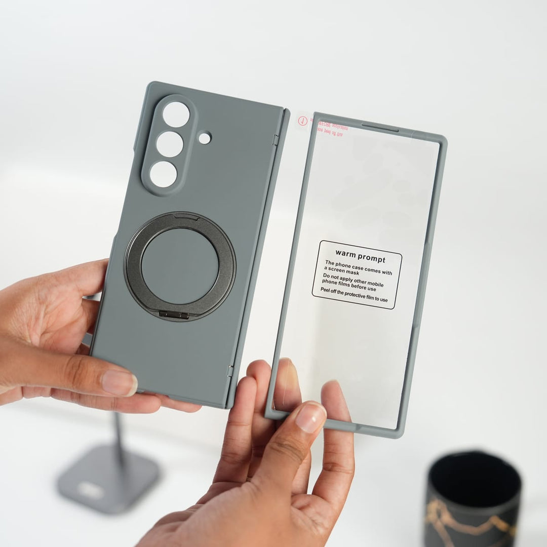 FRATO Fold 7 Collection Gray Galaxy Z Fold 7 Matte MagSafe Case with 360° Rotating Stand &amp; Hinge Protection