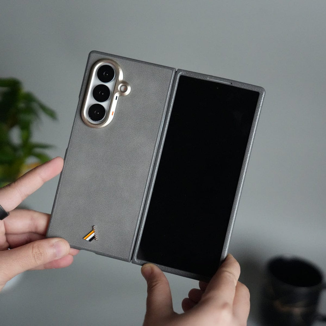 FRATO Fold 7 Collection Gray Galaxy Z Fold 7 Premium PU Leather Back Case with Front Frame | Slim &amp; Elegant Design