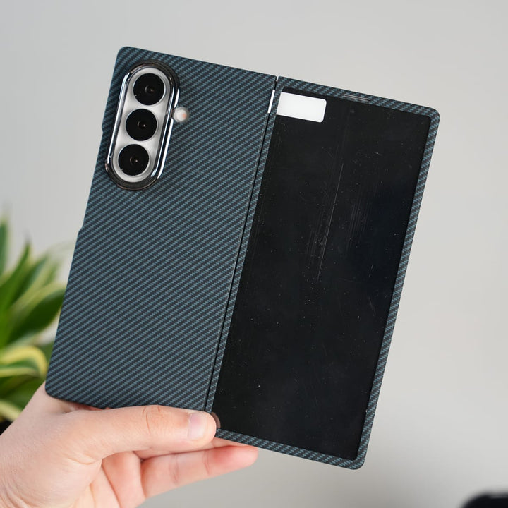 FRATO Fold 7 Collection Gray Galaxy Z Fold 7 Ultra-Slim Carbon Fiber Texture Case with Front glass Protection