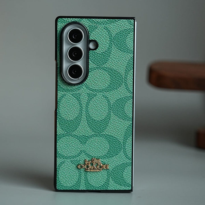 FRATO Fold 7 Collection Green Leather Texture Pattern Case for Galaxy Z Fold 7 | Gold-Tone Logo Slim Cover
