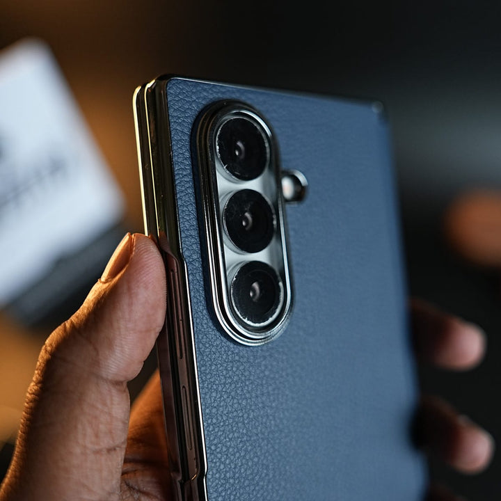 FRATO Fold 7 Collection Leather Chrome Plated Case with Front Glass Protection For Samsung Galaxy Z Fold 7 | Premium Textured Finish
