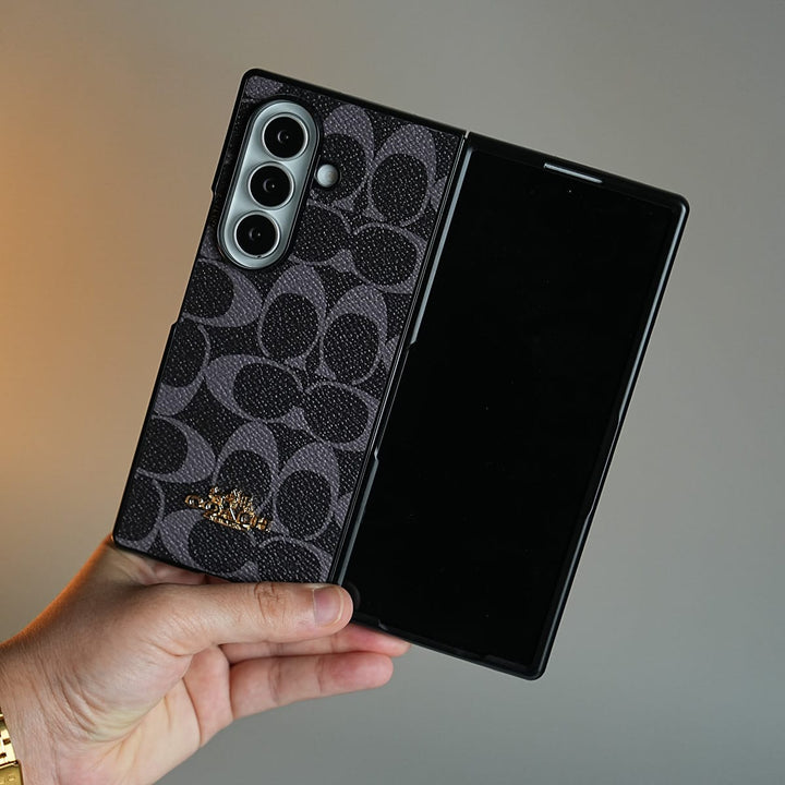 FRATO Fold 7 Collection Leather Texture Pattern Case for Galaxy Z Fold 7 | Gold-Tone Logo Slim Cover