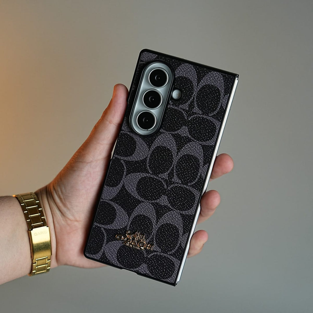 FRATO Fold 7 Collection Leather Texture Pattern Case for Galaxy Z Fold 7 | Gold-Tone Logo Slim Cover